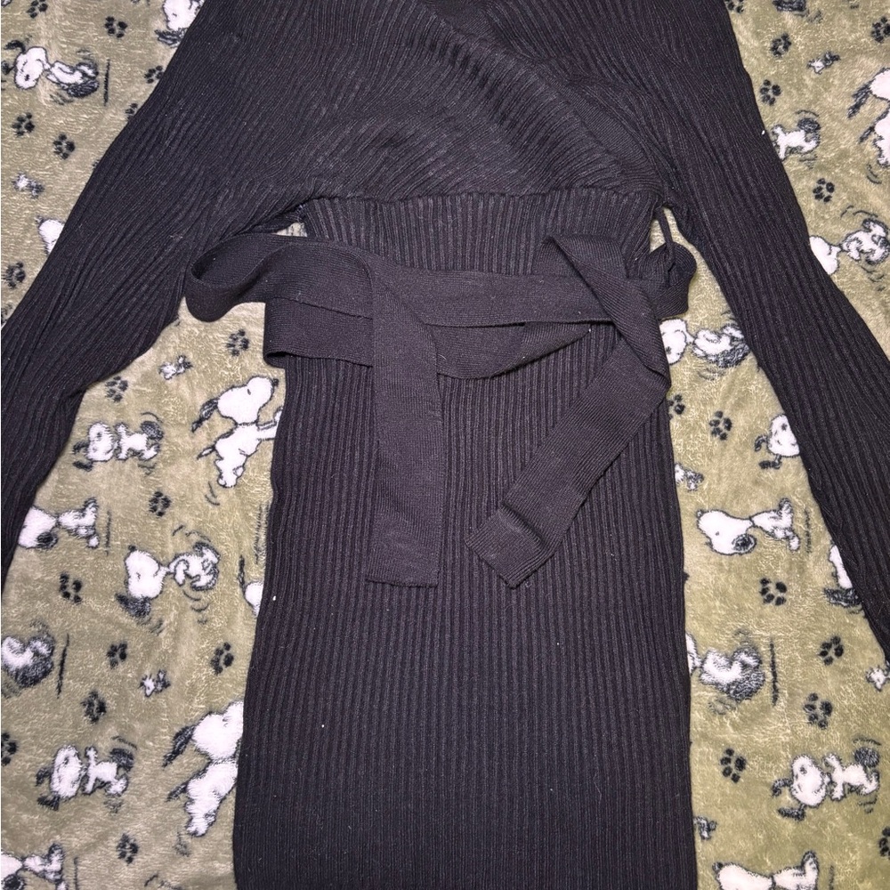 Black Ribbed Knit Sweater Dress
